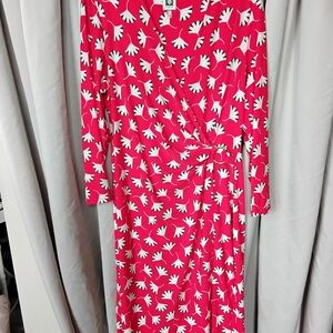 Anne Klein Red Orange Floral Wrap Dress